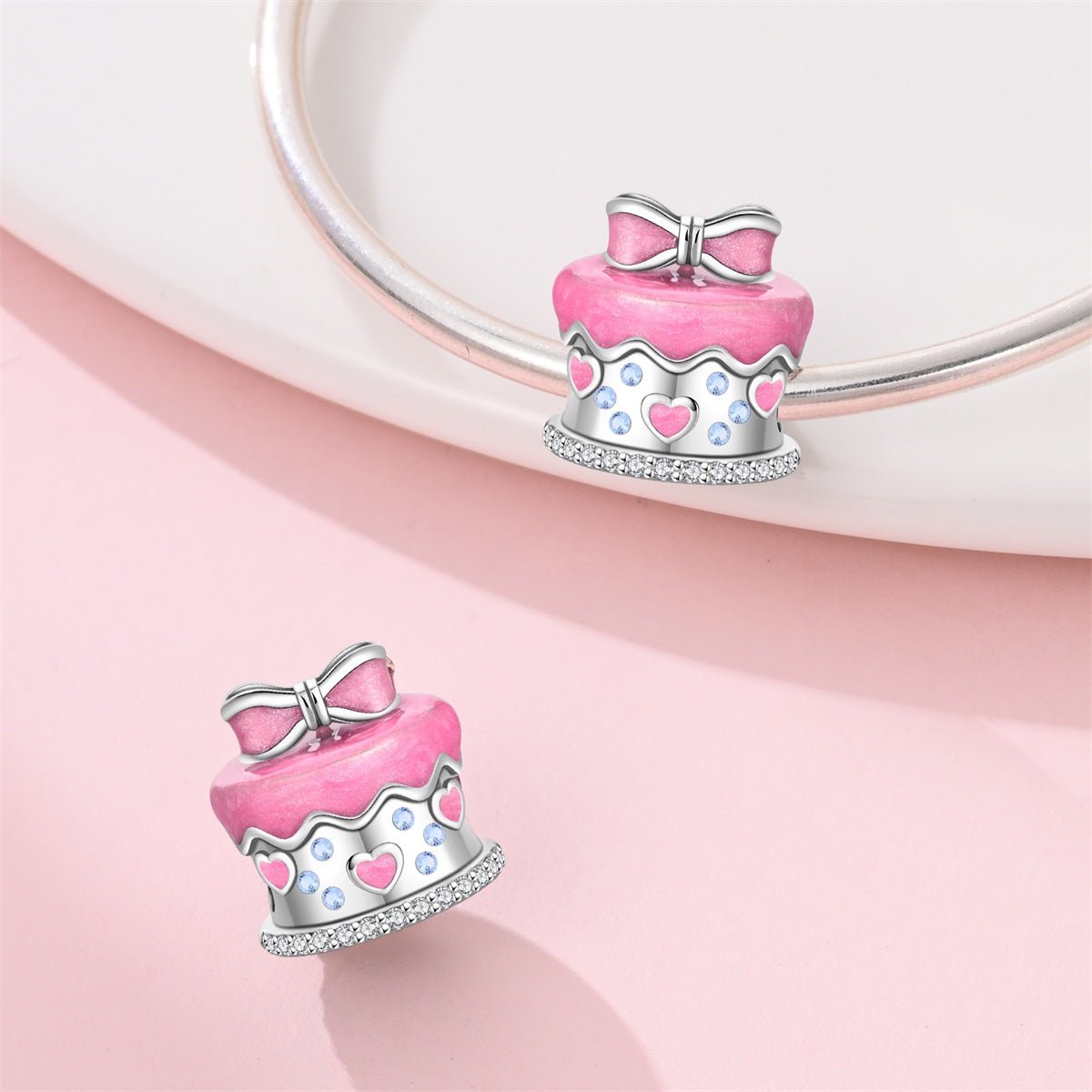 Amarante Jewelry Pink Bow & Hearts Birthday Cake Charm