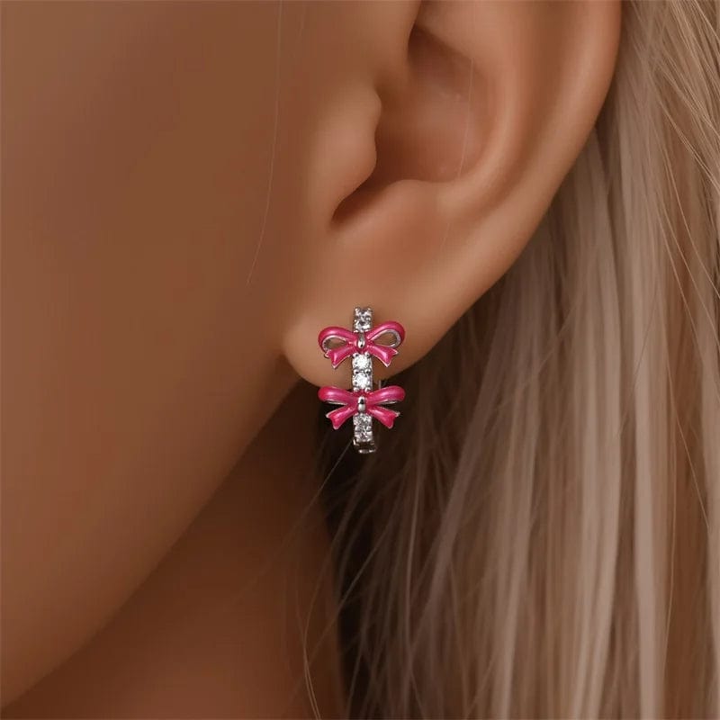 Amarante Jewelry Pink Bow Hoop Earrings