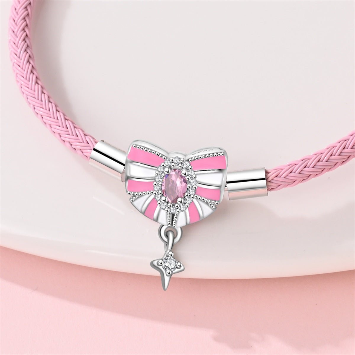 Amarante Jewelry Pink Bow & Star Dangle Leather Bracelet