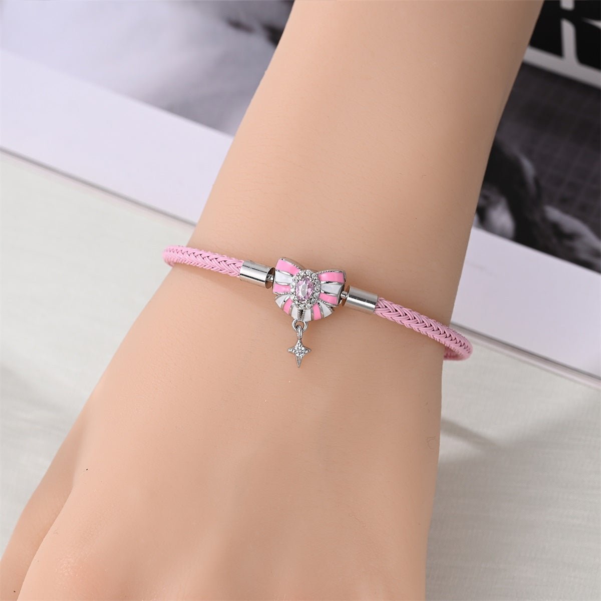 Amarante Jewelry Pink Bow & Star Dangle Leather Bracelet