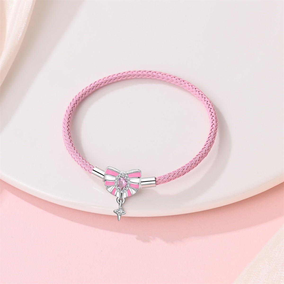 Amarante Jewelry Pink Bow & Star Dangle Leather Bracelet