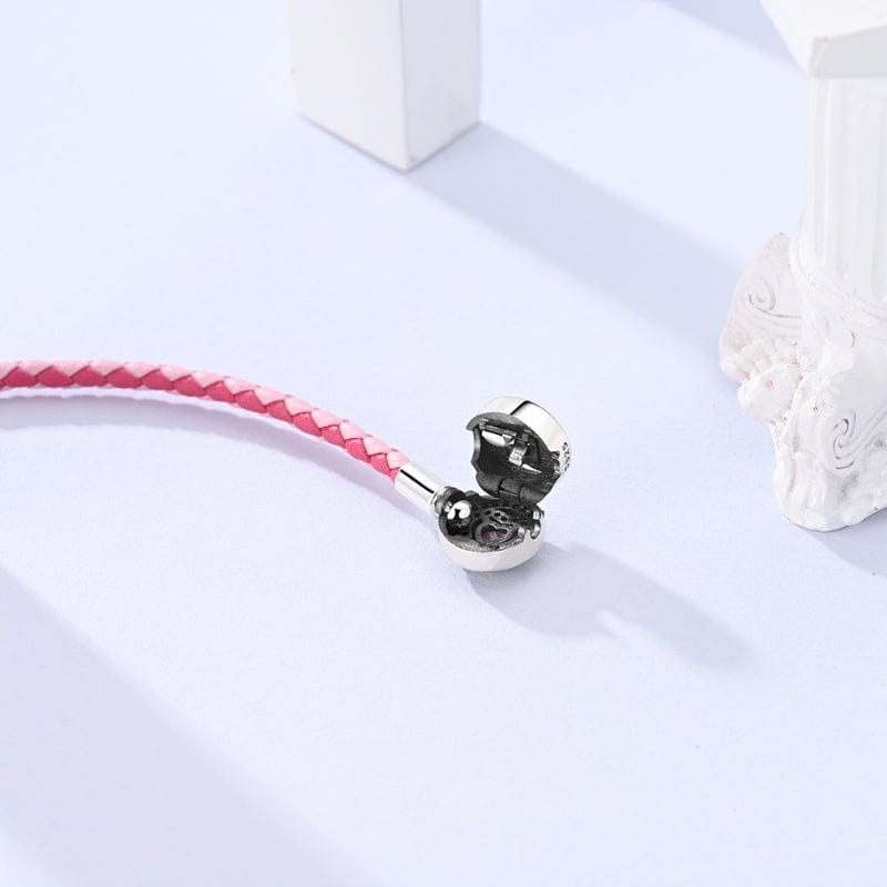 Amarante Jewelry Pink Braided Leather Bracelet with Heart Clasp