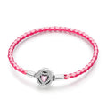 Amarante Jewelry Pink Braided Leather Bracelet with Heart Clasp