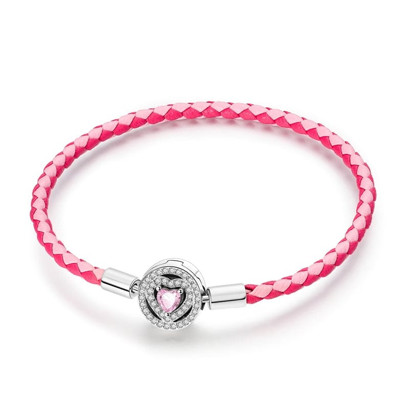 Amarante Jewelry Pink Braided Leather Bracelet with Heart Clasp