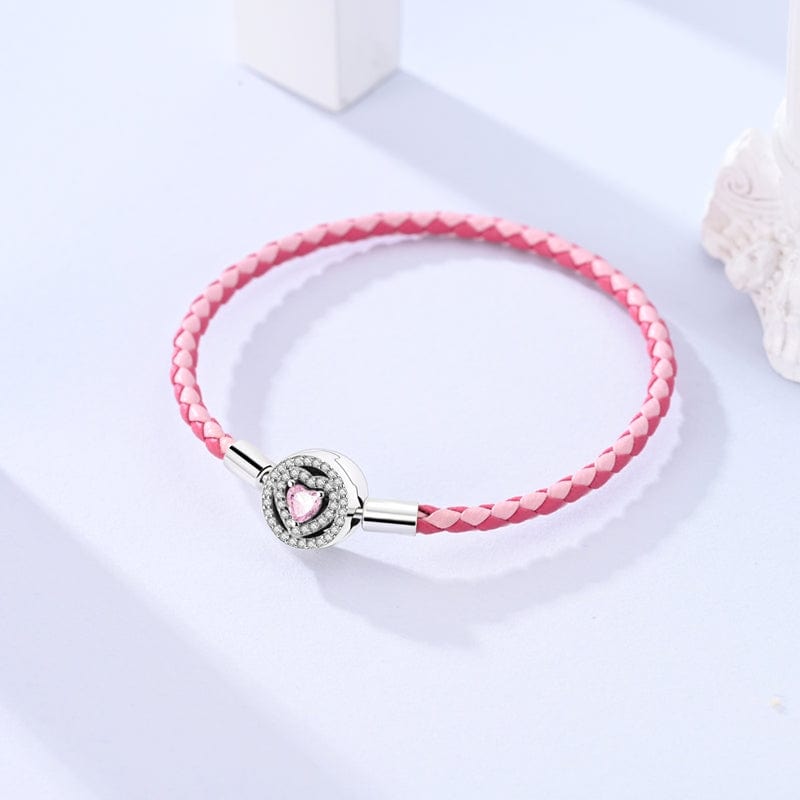Amarante Jewelry Pink Braided Leather Bracelet with Heart Clasp