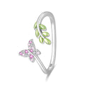 Amarante Jewelry Pink Butterfly & Green Leaf Adjustable Ring