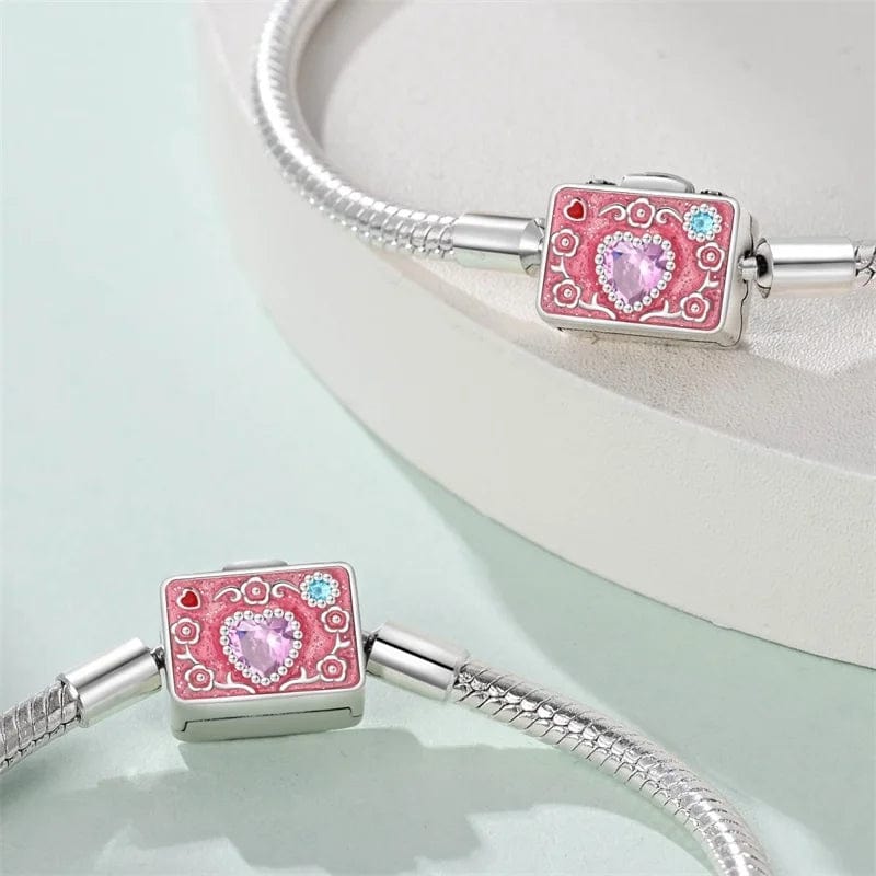 Amarante Jewelry Pink Camera Crystal Heart Snake Chain Bracelet