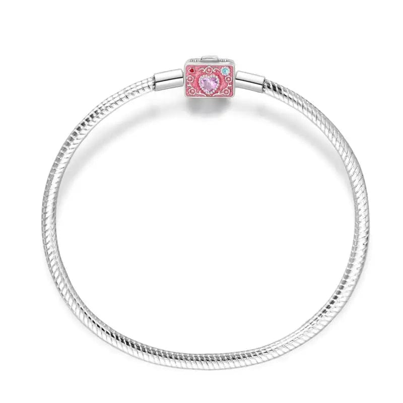 Amarante Jewelry Pink Camera Crystal Heart Snake Chain Bracelet