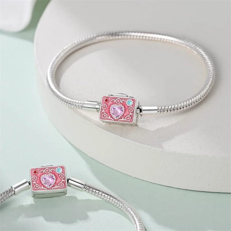 Amarante Jewelry Pink Camera Crystal Heart Snake Chain Bracelet