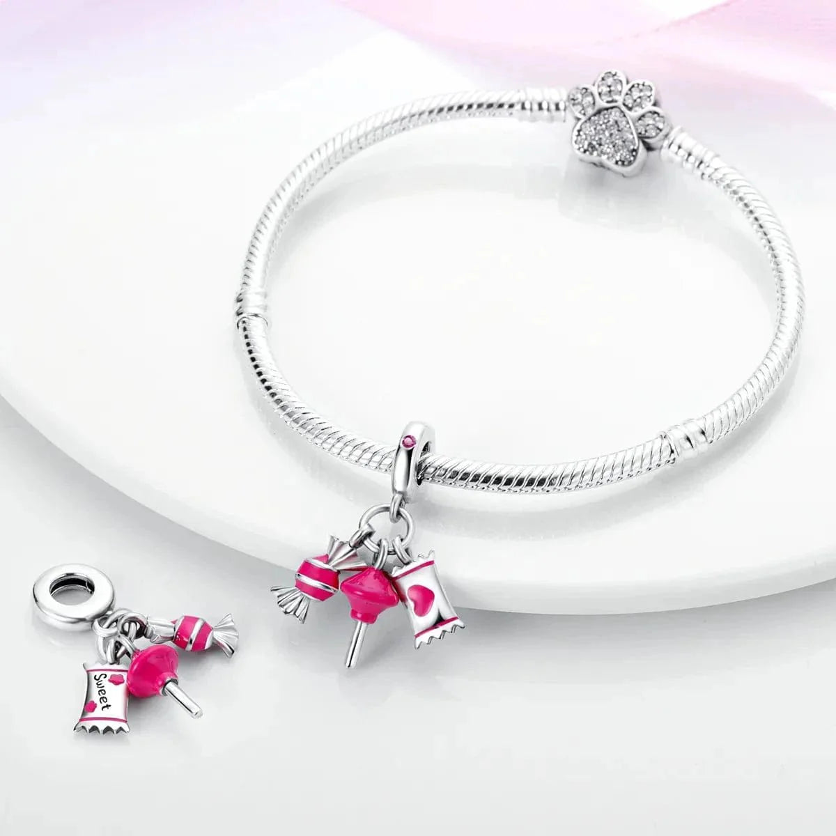 Amarante Jewelry Pink Candy Lollipop Love Triple Dangle Charm
