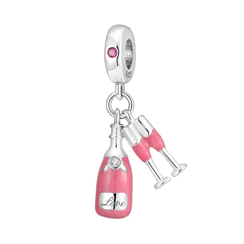 Amarante Jewelry Pink Champagne Bottle and Glasses Celebration Charm