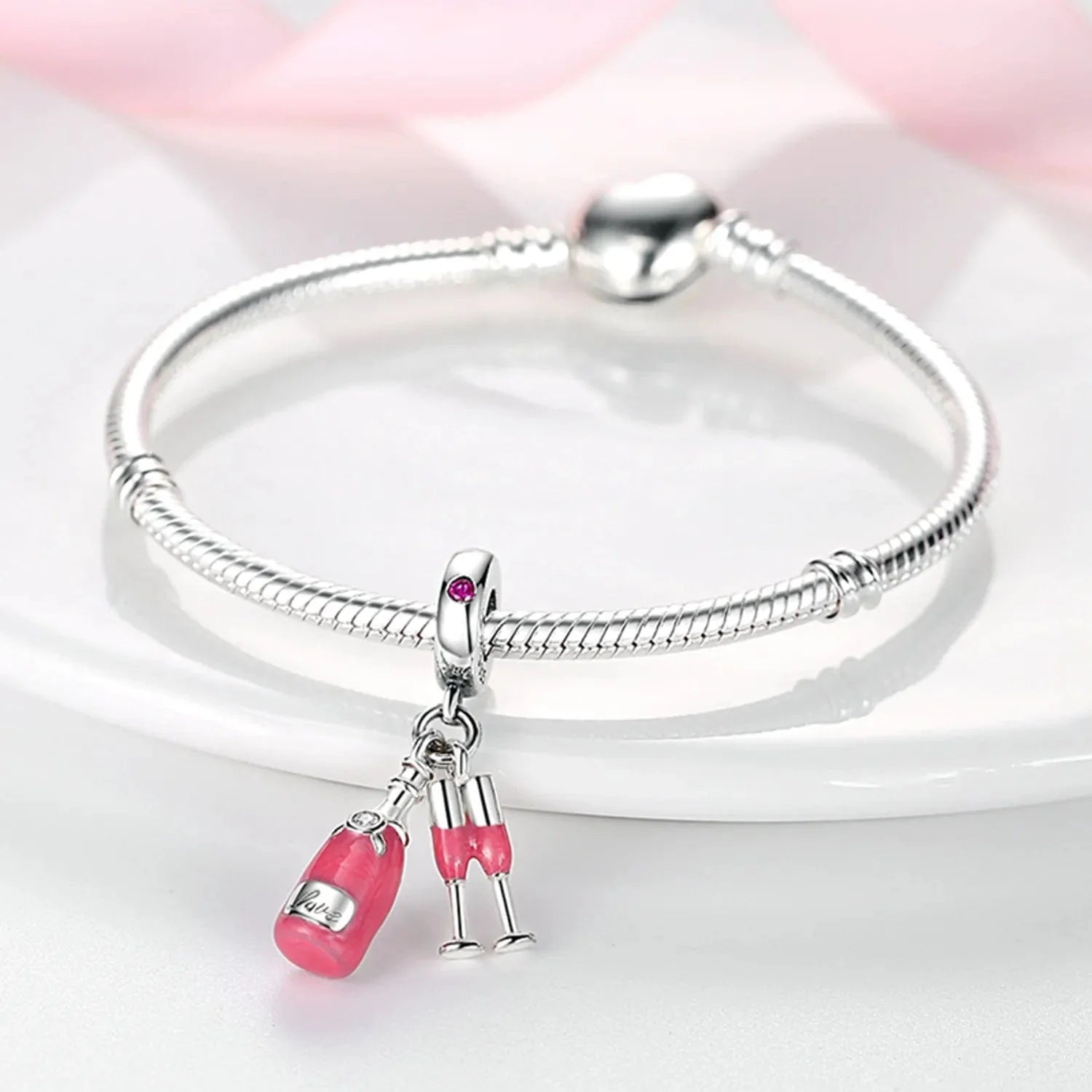 Amarante Jewelry Pink Champagne Bottle and Glasses Celebration Charm