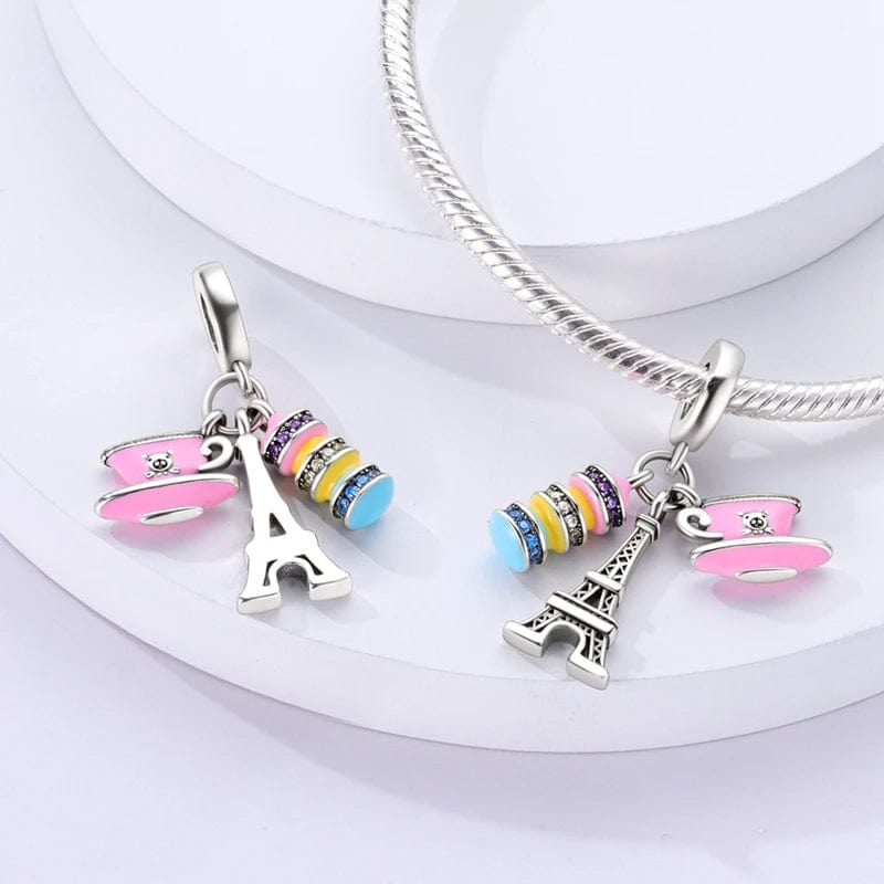 Amarante Jewelry Pink Coffee Macaron Paris Eiffel Tower Triple Dangle Charm