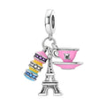Amarante Jewelry Pink Coffee Macaron Paris Eiffel Tower Triple Dangle Charm