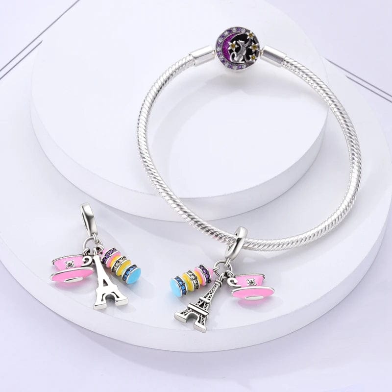 Amarante Jewelry Pink Coffee Macaron Paris Eiffel Tower Triple Dangle Charm