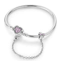 Amarante Jewelry Pink Crystal Heart Charm Bracelet with Bow and Safety Chain