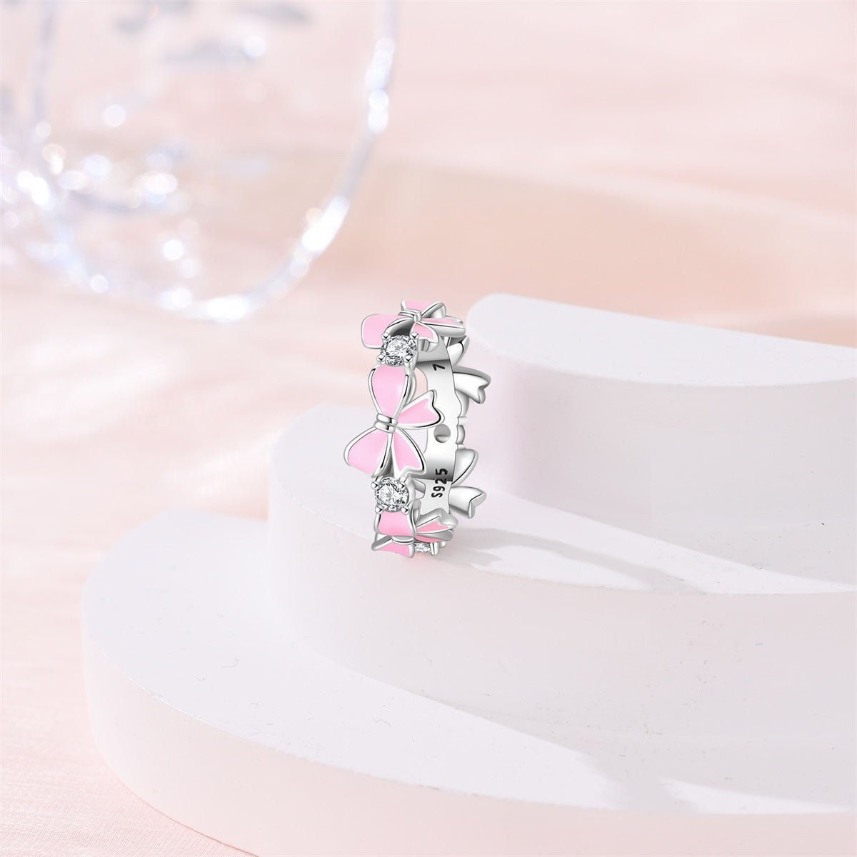 Amarante Jewelry Pink Enamel Bows & Sparkling Stones Ring