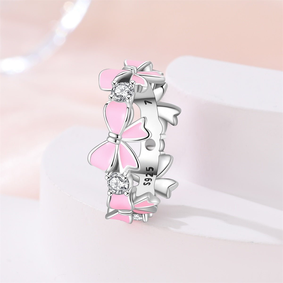 Amarante Jewelry Pink Enamel Bows & Sparkling Stones Ring
