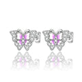 Amarante Jewelry Pink Enamel Butterfly Stud Earrings with Crystal Accents