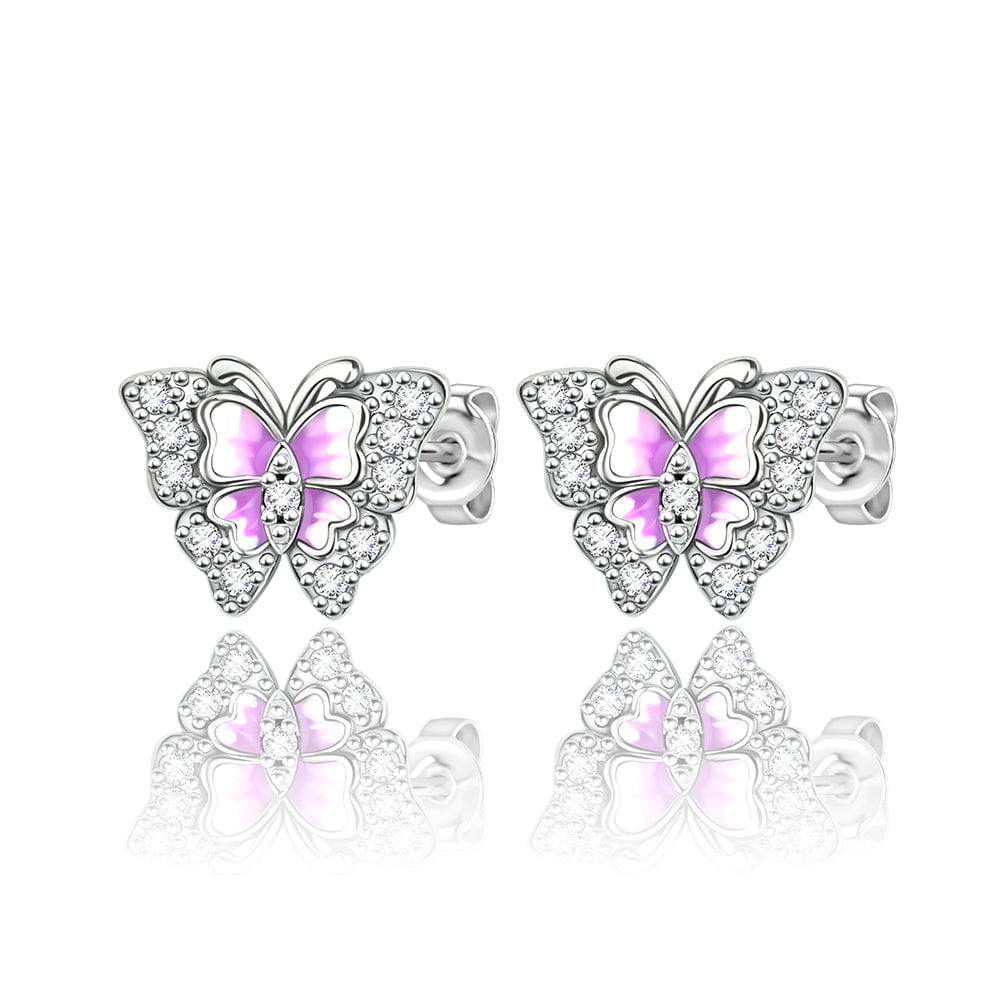 Amarante Jewelry Pink Enamel Butterfly Stud Earrings with Crystal Accents