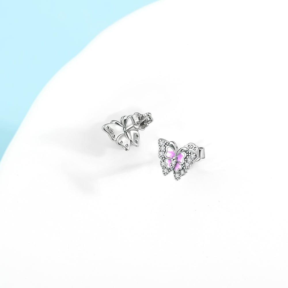 Amarante Jewelry Pink Enamel Butterfly Stud Earrings with Crystal Accents