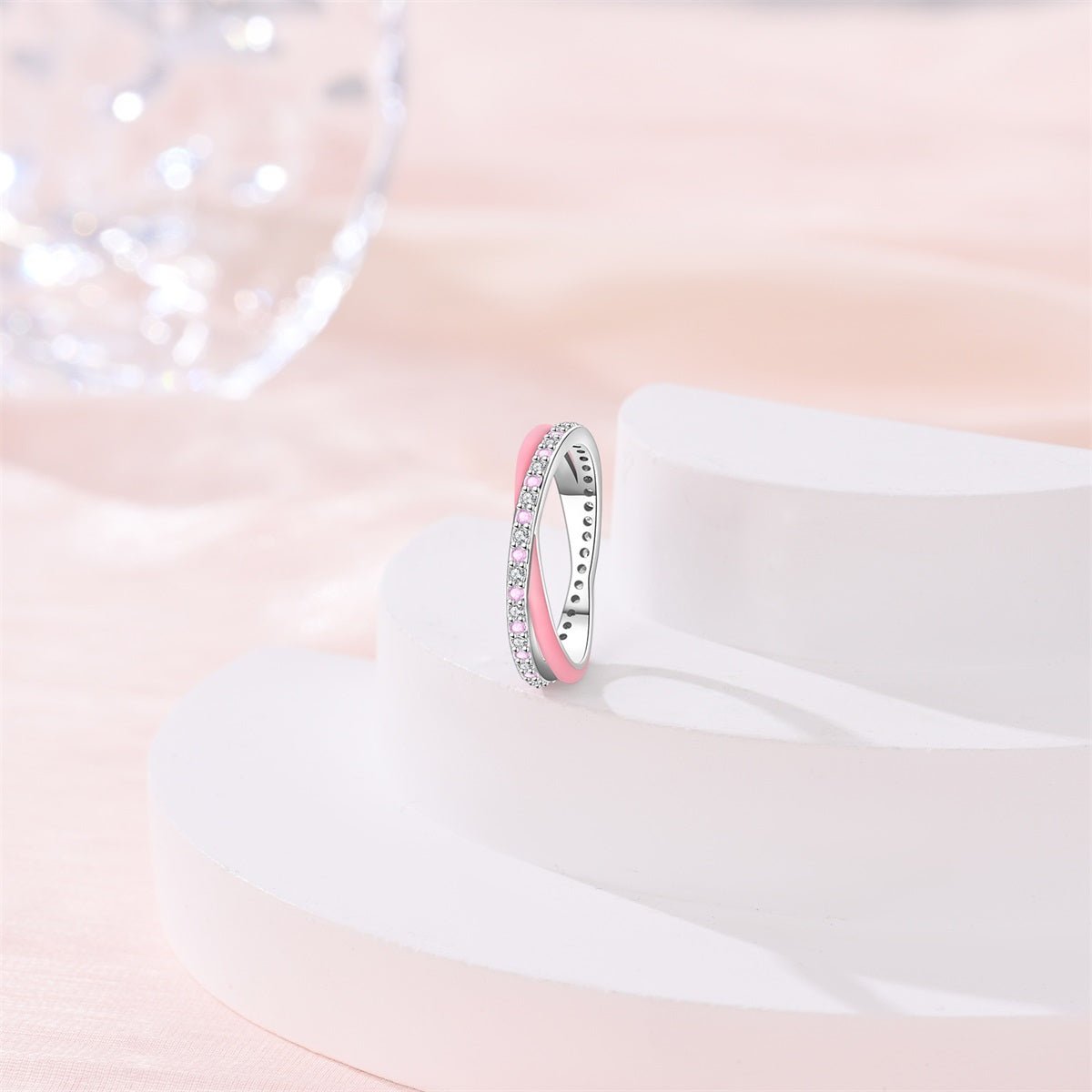 Amarante Jewelry Pink Enamel & Sparkling Pavé Ring