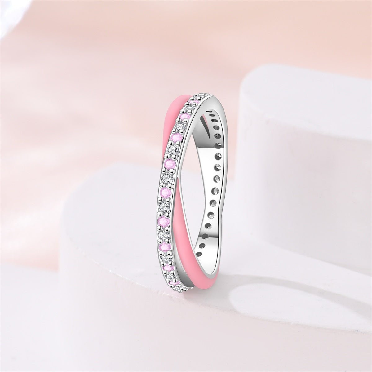 Amarante Jewelry Pink Enamel & Sparkling Pavé Ring