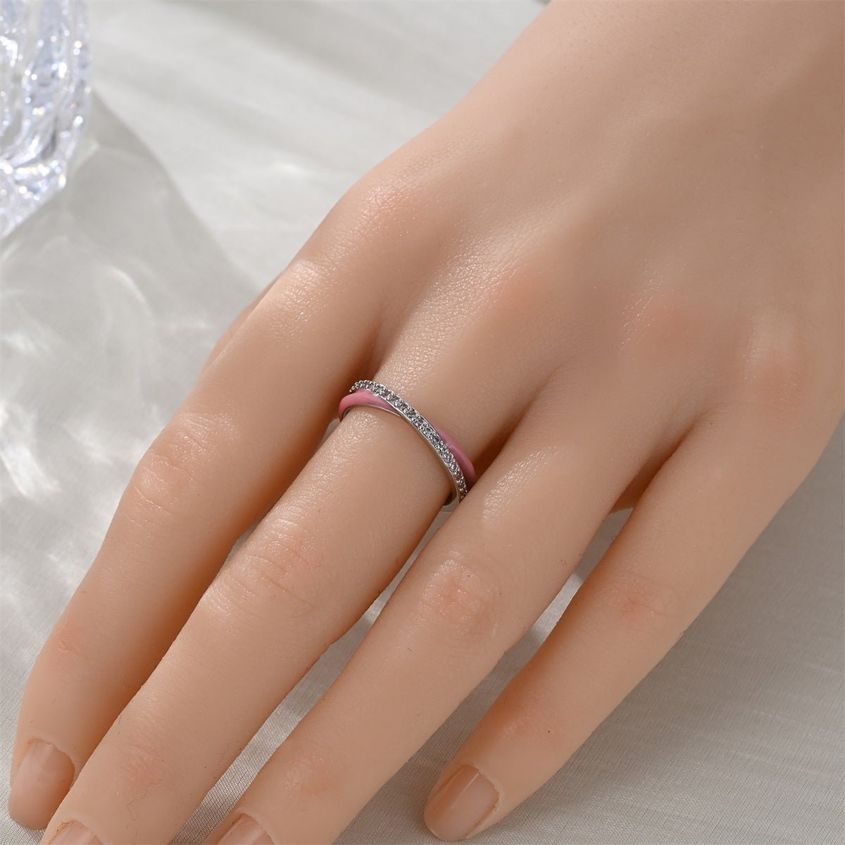 Amarante Jewelry Pink Enamel & Sparkling Pavé Ring