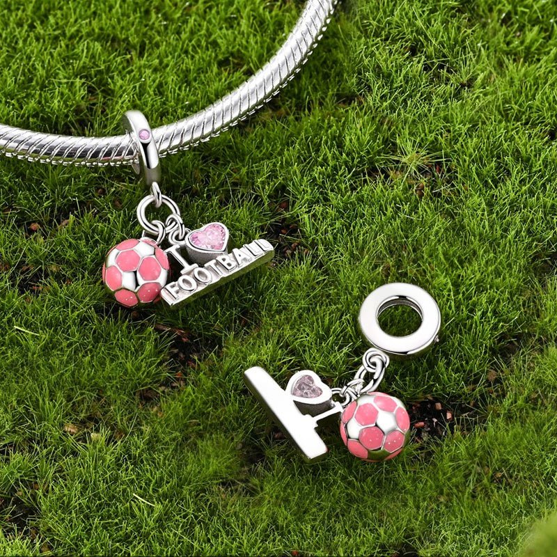 Amarante Jewelry Pink Football Ball & “I Love Football” Dangle Charm
