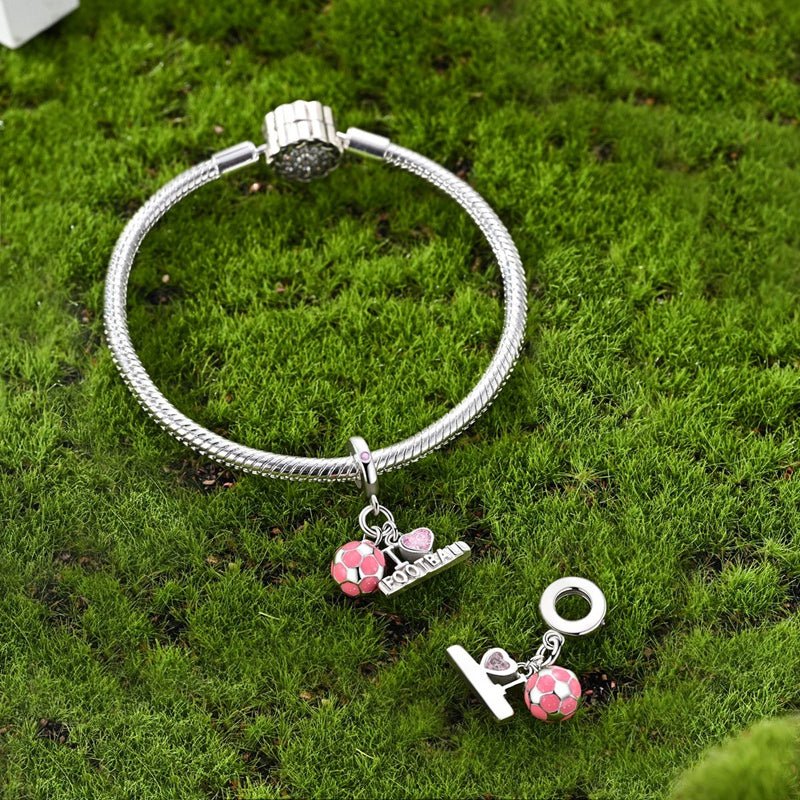 Amarante Jewelry Pink Football Ball & “I Love Football” Dangle Charm