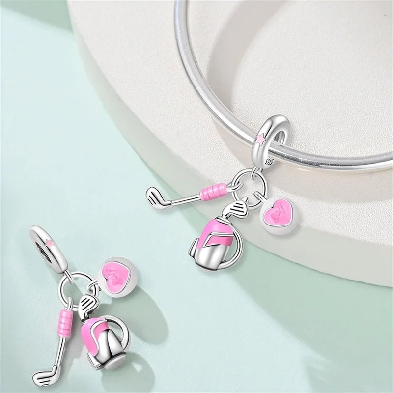 Amarante Jewelry Pink Golf Club, Bag & Heart Dangle Charm