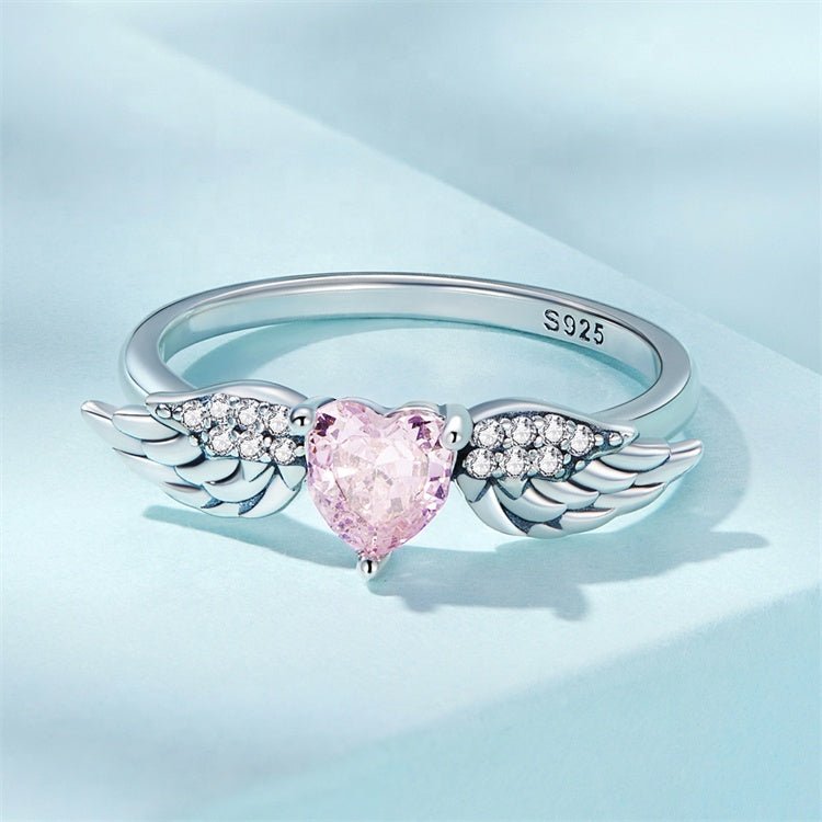 Amarante Jewelry Pink Heart Angel Wings Ring