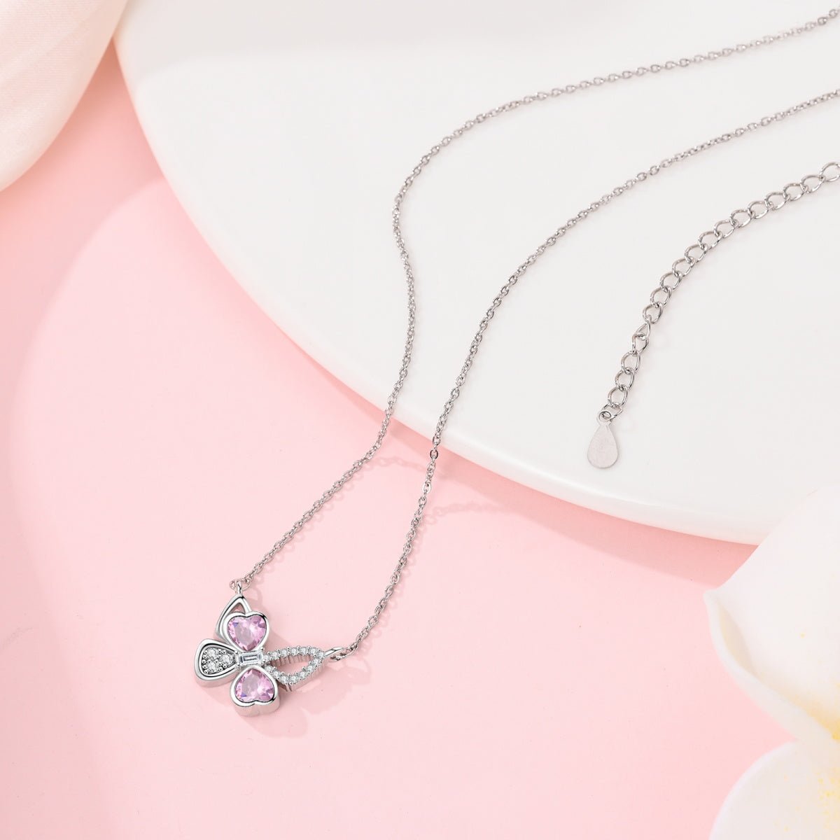 Amarante Jewelry Pink Heart Butterfly Necklace