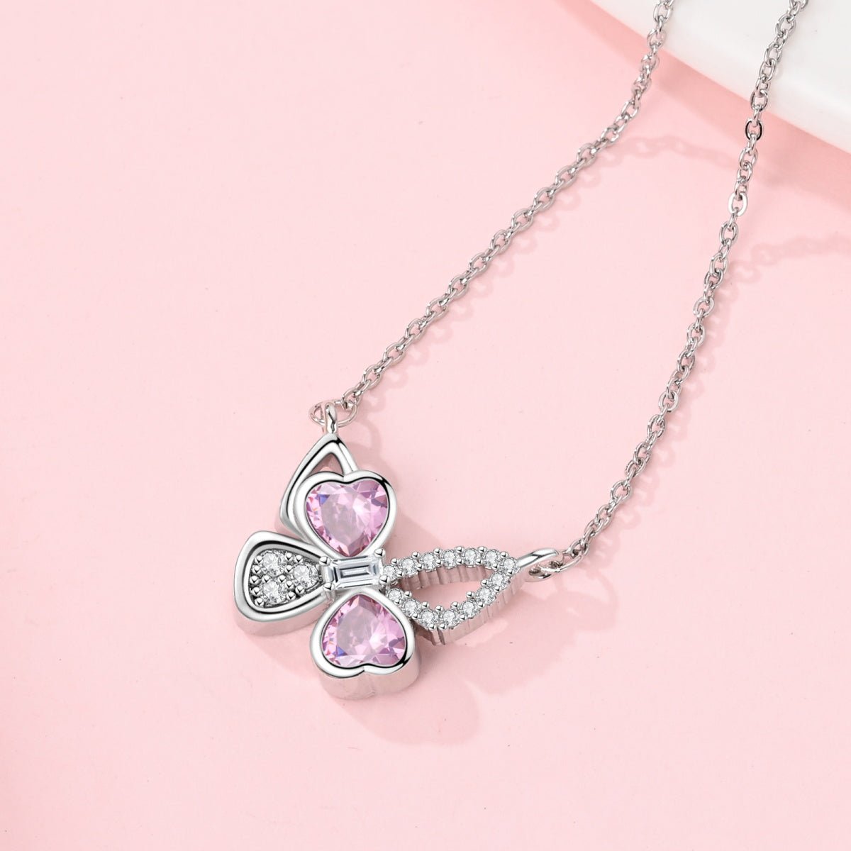 Amarante Jewelry Pink Heart Butterfly Necklace