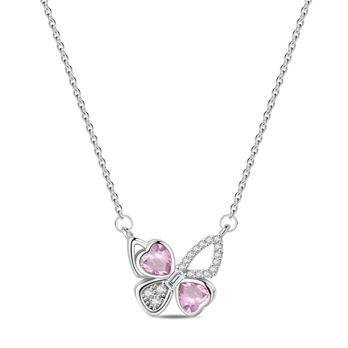 Amarante Jewelry Pink Heart Butterfly Necklace