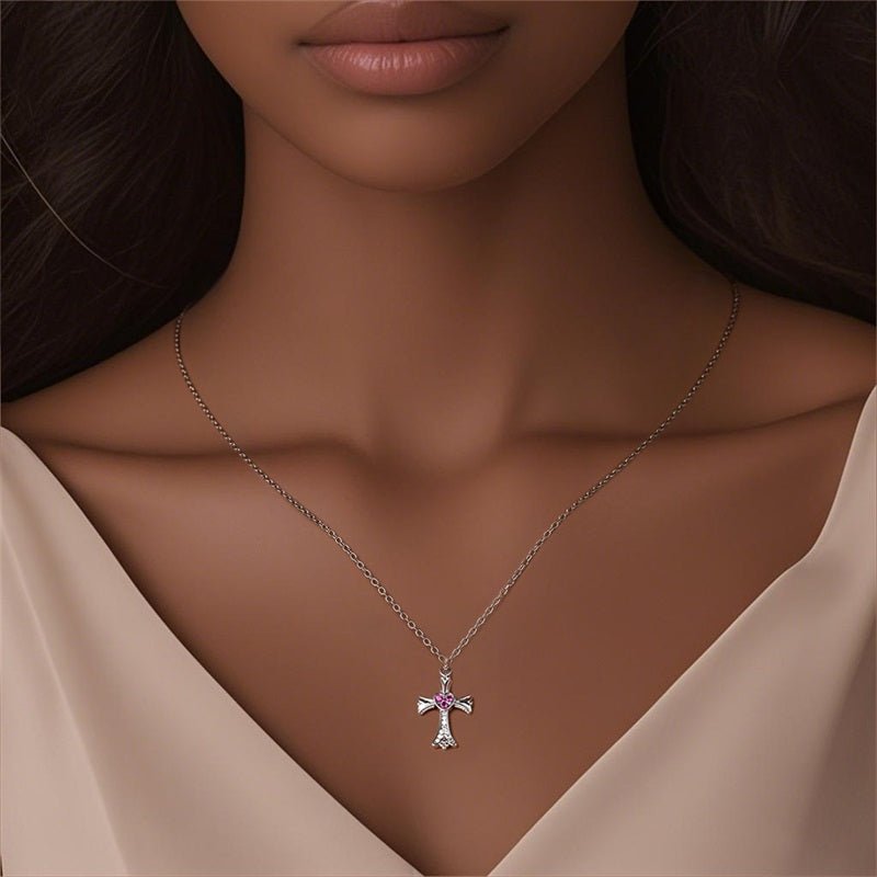 Amarante Jewelry Pink Heart Cross Necklace