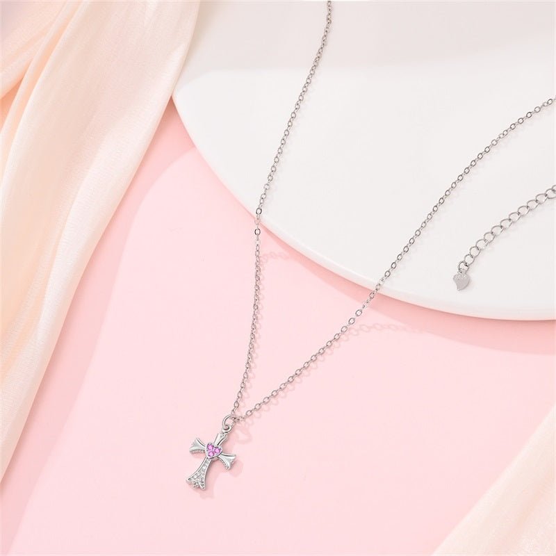 Amarante Jewelry Pink Heart Cross Necklace