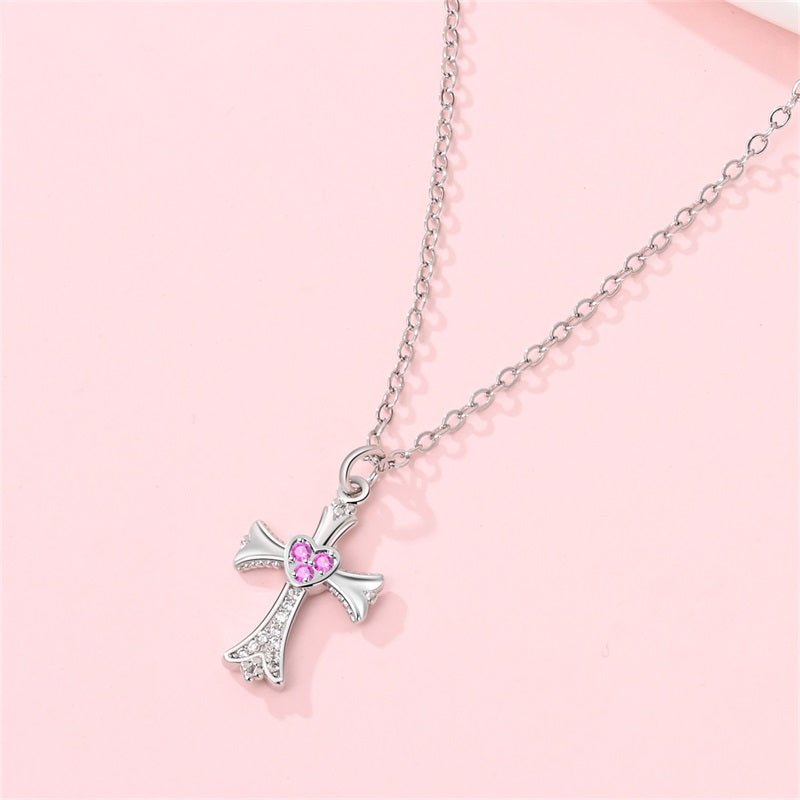 Amarante Jewelry Pink Heart Cross Necklace