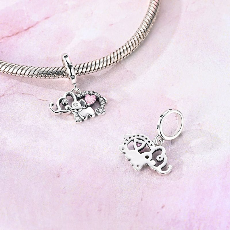 Amarante Jewelry Pink Heart Elephant Dangle Charm