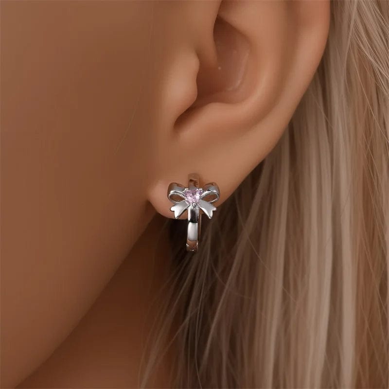 Amarante Jewelry Pink Heart Gemstone Bow Hoop Earrings