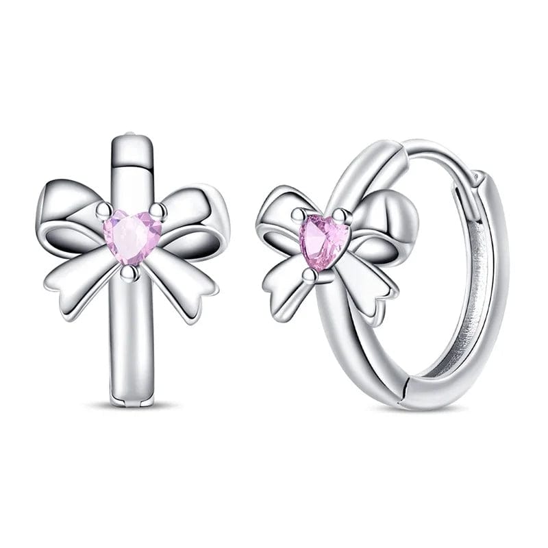 Amarante Jewelry Pink Heart Gemstone Bow Hoop Earrings