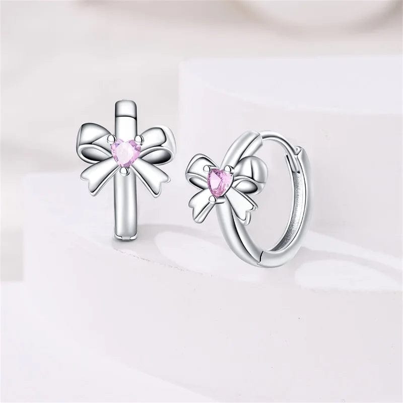 Amarante Jewelry Pink Heart Gemstone Bow Hoop Earrings