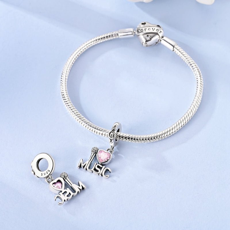 Amarante Jewelry Pink Heart Music & Microphone Dangle Charm