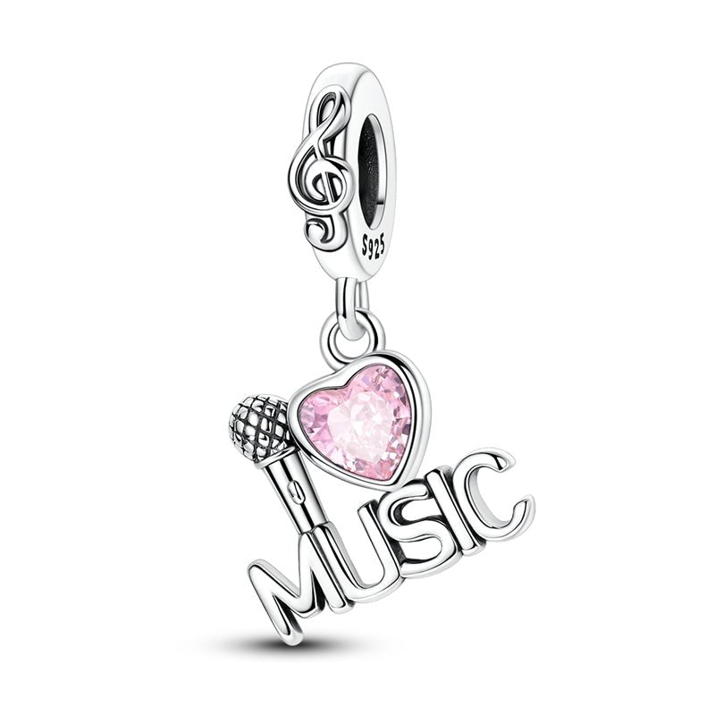 Amarante Jewelry Pink Heart Music & Microphone Dangle Charm