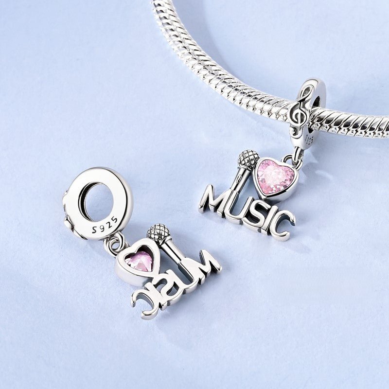Amarante Jewelry Pink Heart Music & Microphone Dangle Charm