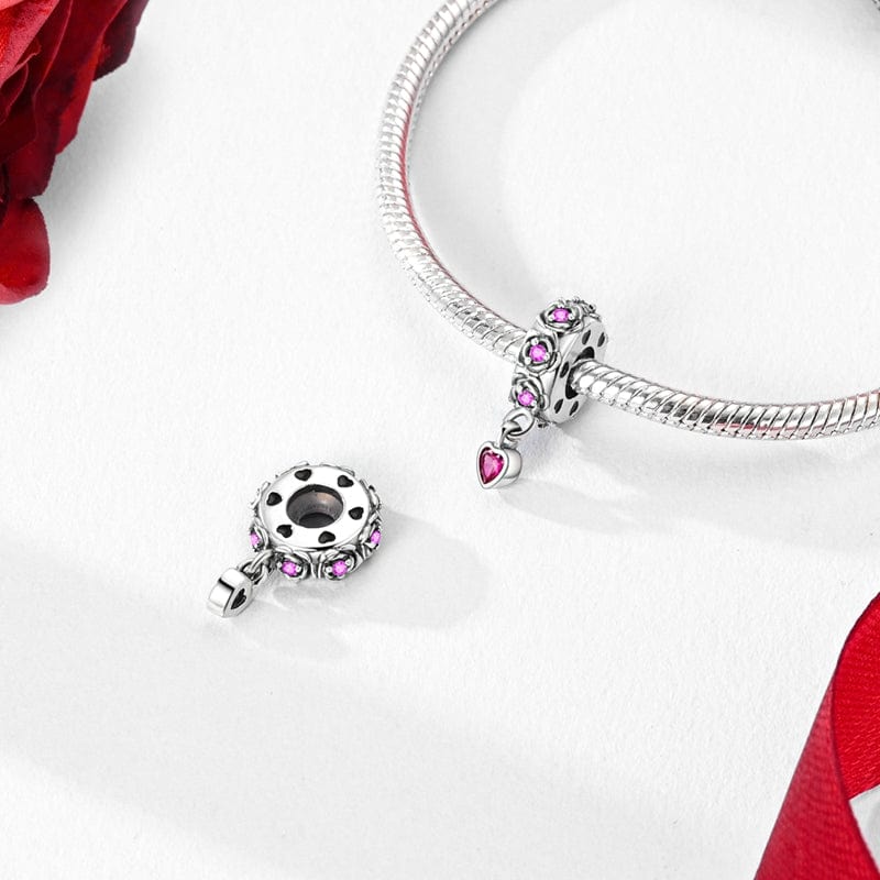 Amarante Jewelry Pink Heart Rose Petal Dangle Charm