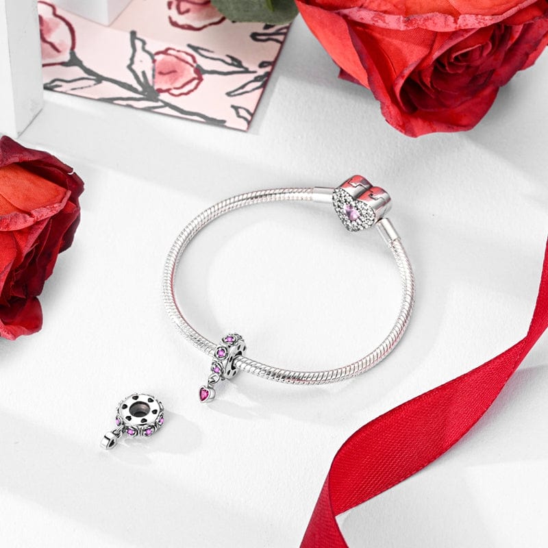 Amarante Jewelry Pink Heart Rose Petal Dangle Charm