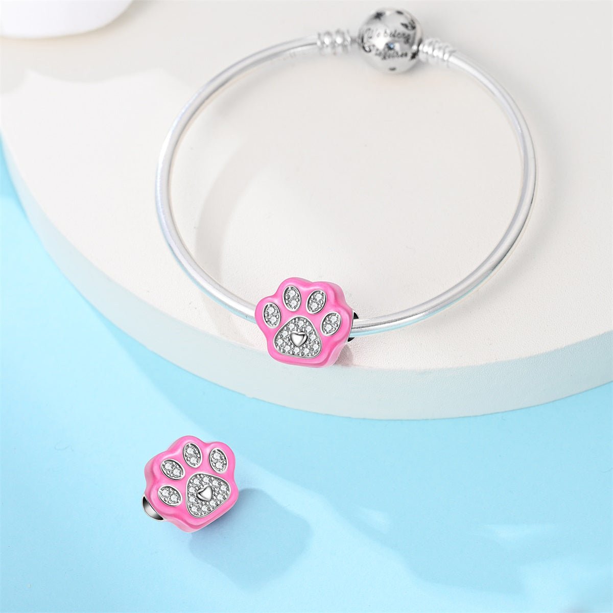 Amarante Jewelry Pink Paw Print Sparkle Charm
