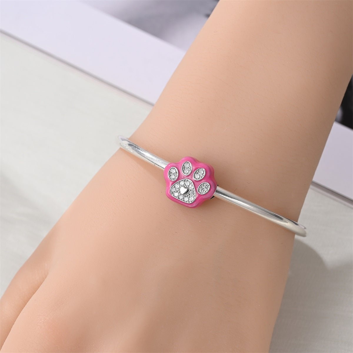 Amarante Jewelry Pink Paw Print Sparkle Charm