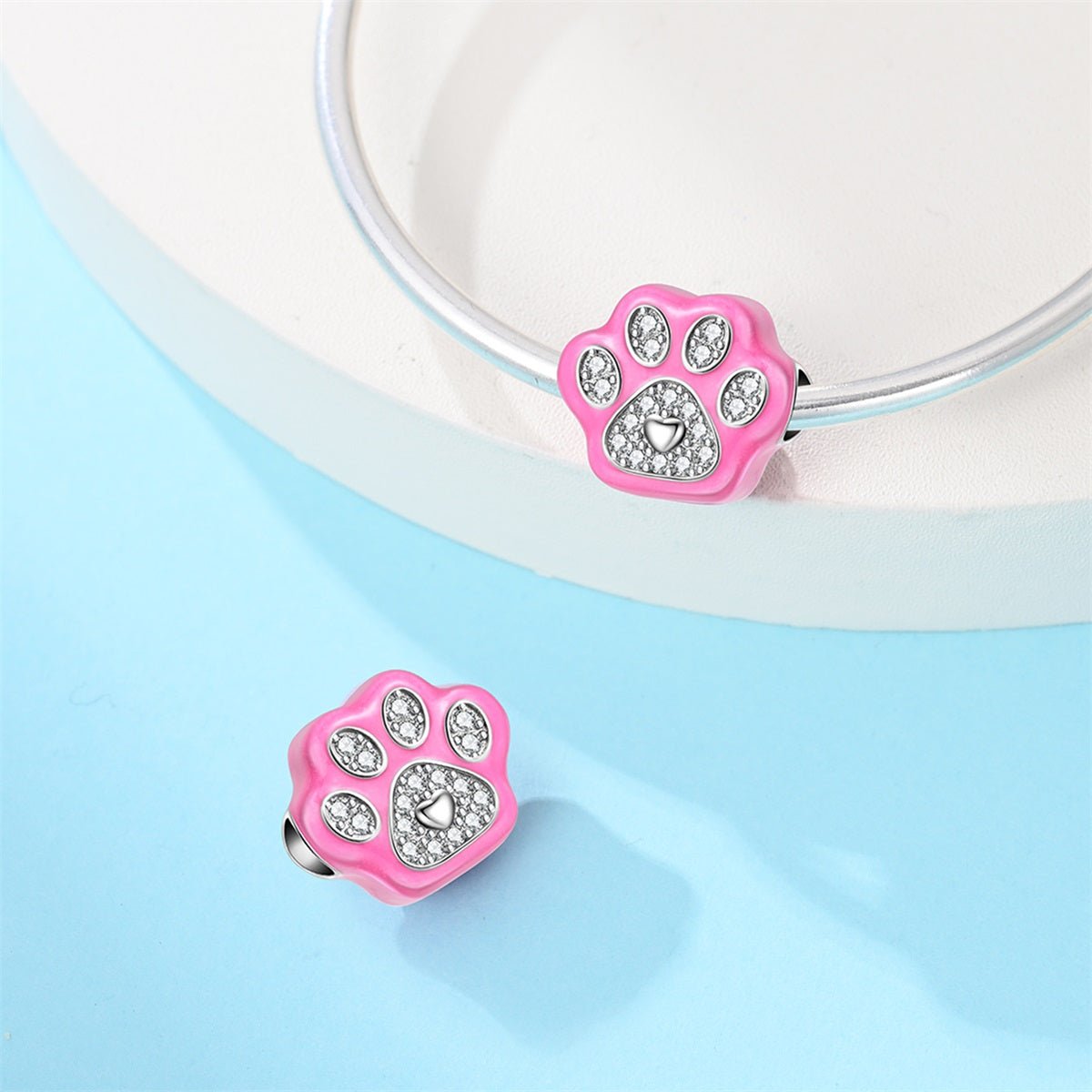 Amarante Jewelry Pink Paw Print Sparkle Charm